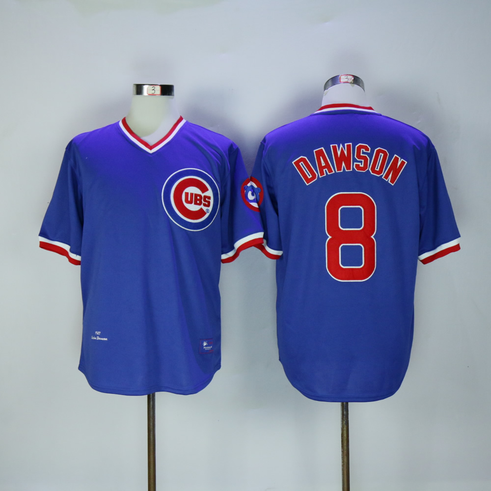 Men Chicago Cubs #8 Dawson Blue Throwback MLB Jerseys